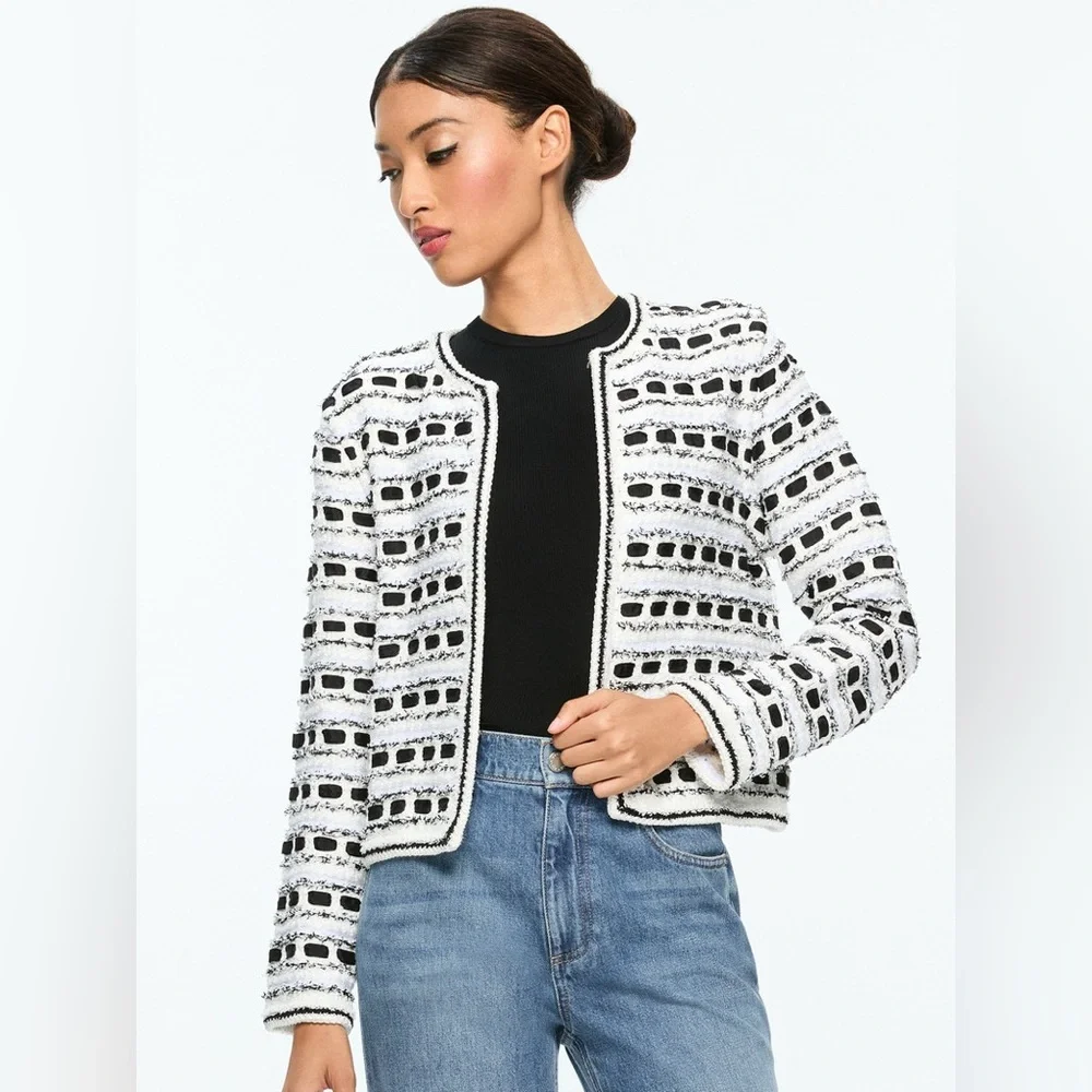 NWT $495 Alice + Olivia Marjorie Textured Tweed Stitch Cardigan